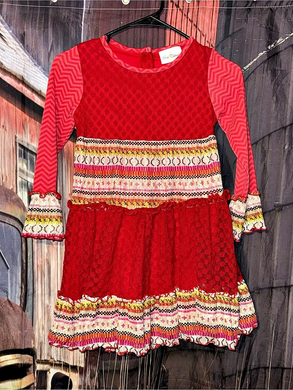 Rare Editions Girls Red Geometric Dress Size 8 Like New